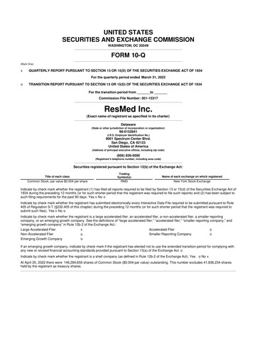 Thumbnail ResMed 10-Q Quarterly Report FY2022 