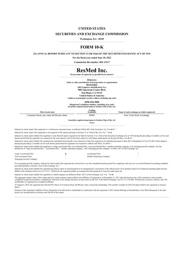 Thumbnail ResMed 10-K Annual Report 2022