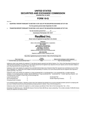 Thumbnail ResMed 10-Q Quarterly Report FY2023 