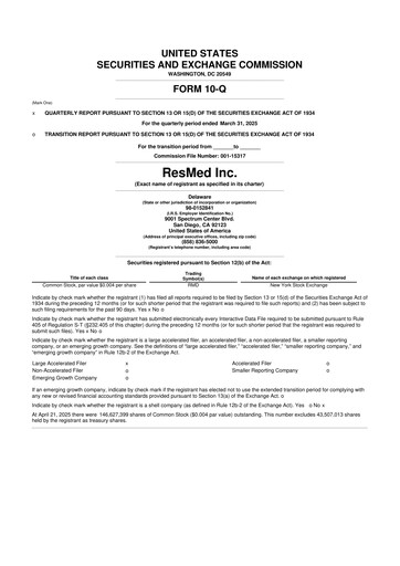 Thumbnail ResMed 10-Q Quarterly Report FY2025 