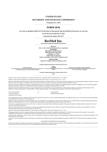 Thumbnail ResMed 10-K Annual Report 2025