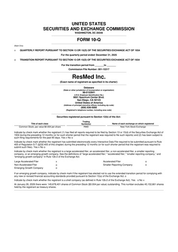 Thumbnail ResMed 10-Q Quarterly Report FY2026 