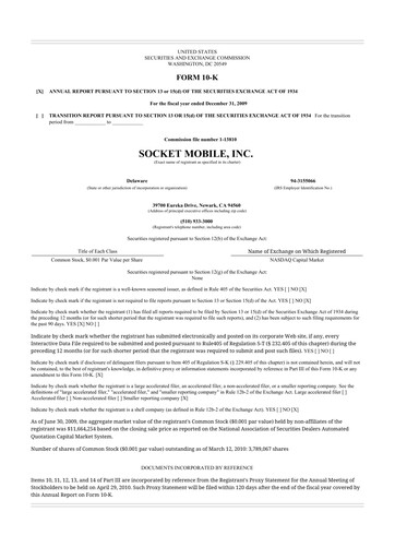Thumbnail Socket Mobile 10-K Annual Report 
