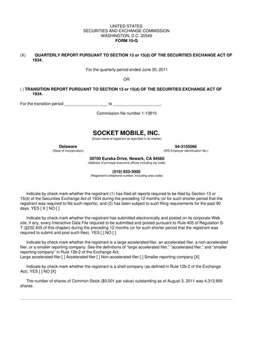 Miniature Socket Mobile 10-Q Rapport trimestriel 2011 