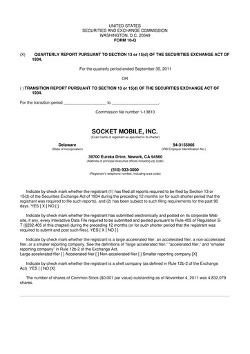 Miniature Socket Mobile 10-Q Rapport trimestriel 2011 