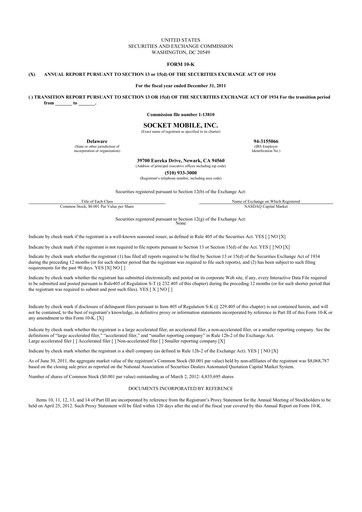 Thumbnail Socket Mobile 10-K Annual Report 2011