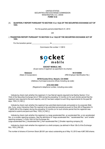 Miniature Socket Mobile 10-Q Rapport trimestriel 2013 