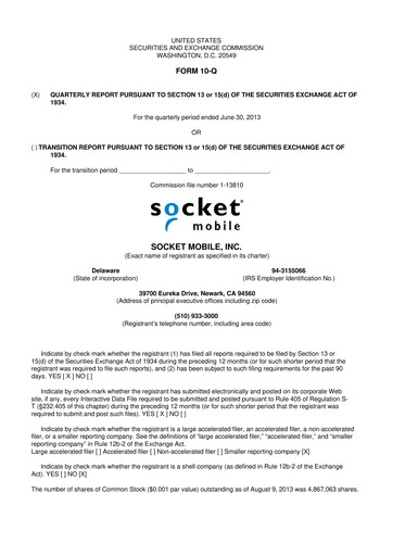 Miniature Socket Mobile 10-Q Rapport trimestriel 2013 