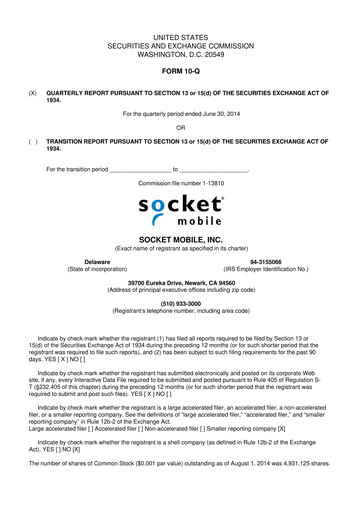 Miniature Socket Mobile 10-Q Rapport trimestriel 2014 