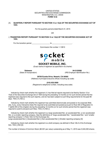 Miniature Socket Mobile 10-Q Rapport trimestriel 2015 