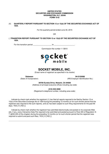 Miniature Socket Mobile 10-Q Rapport trimestriel 2015 