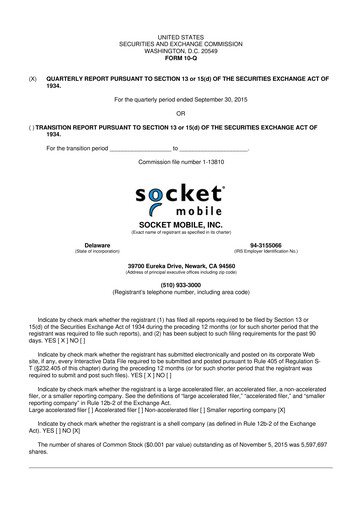 Miniature Socket Mobile 10-Q Rapport trimestriel 2015 