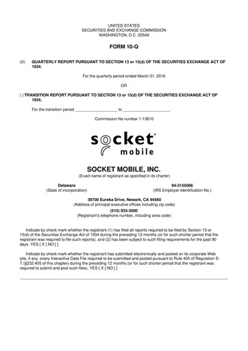 Miniature Socket Mobile 10-Q Rapport trimestriel 2016 