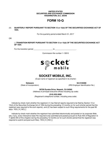 Miniature Socket Mobile 10-Q Rapport trimestriel 2017 