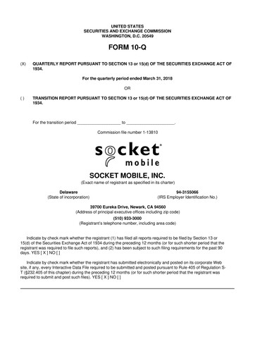 Miniature Socket Mobile 10-Q Rapport trimestriel 2018 