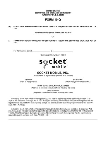 Miniature Socket Mobile 10-Q Rapport trimestriel 2018 