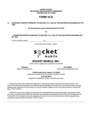 Miniature Socket Mobile 10-Q Rapport trimestriel 2018 