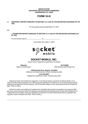 Miniature Socket Mobile 10-Q Rapport trimestriel 2019 