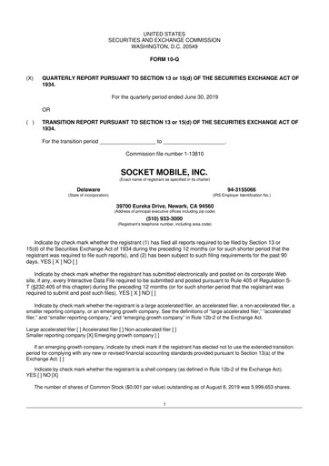 Miniature Socket Mobile 10-Q Rapport trimestriel 2019 