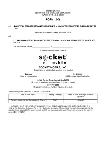 Miniature Socket Mobile 10-Q Rapport trimestriel 2020 