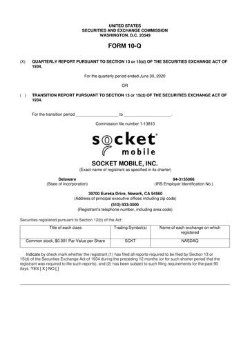 Miniature Socket Mobile 10-Q Rapport trimestriel 2020 