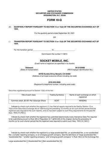 Miniature Socket Mobile 10-Q Rapport trimestriel 2021 