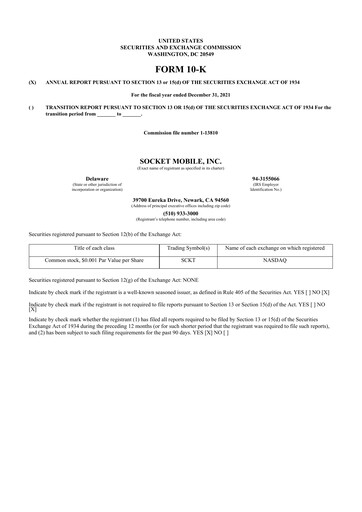 Thumbnail Socket Mobile 10-K Annual Report 2021