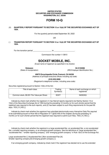Miniature Socket Mobile 10-Q Rapport trimestriel 2022 