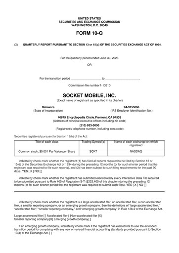 Miniature Socket Mobile 10-Q Rapport trimestriel 2023 