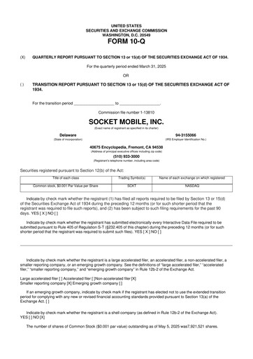 Miniature Socket Mobile 10-Q Rapport trimestriel 2025 