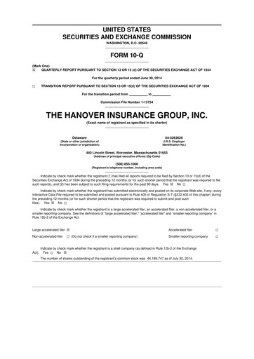 Thumbnail Hanover Insurance Group 10-Q Quarterly Report FY 