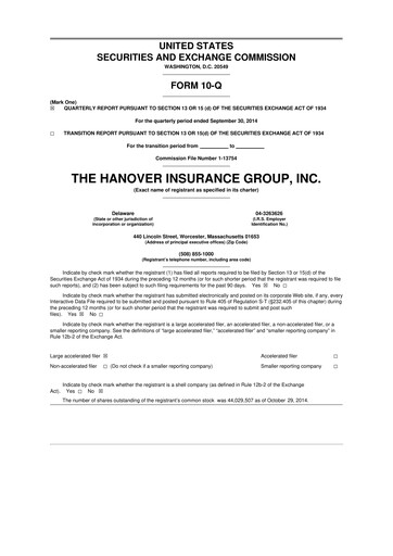 Thumbnail Hanover Insurance Group 10-Q Quarterly Report FY 