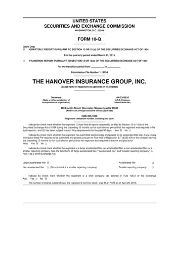 Thumbnail Hanover Insurance Group 10-Q Quarterly Report FY 