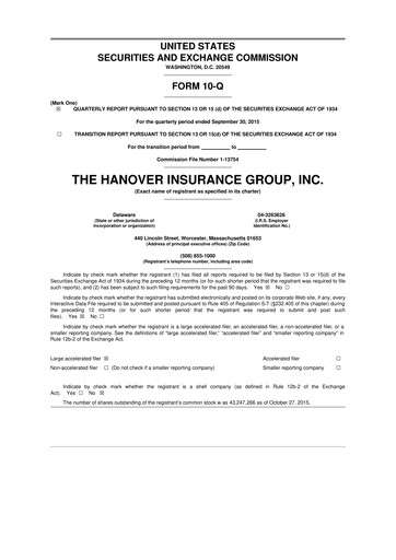 Thumbnail Hanover Insurance Group 10-Q Quarterly Report FY 