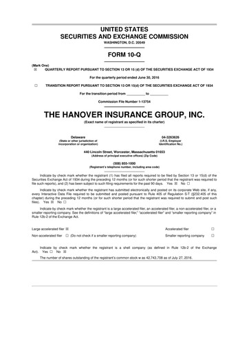 Thumbnail Hanover Insurance Group 10-Q Quarterly Report FY 