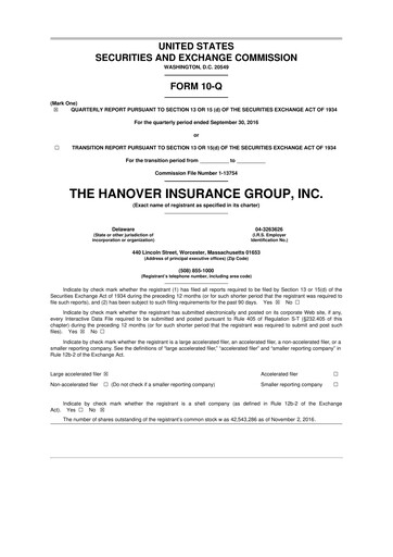 Thumbnail Hanover Insurance Group 10-Q Quarterly Report FY 