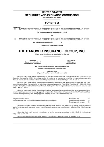 Thumbnail Hanover Insurance Group 10-Q Quarterly Report FY 
