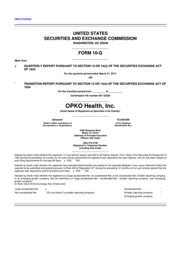 Miniature OPKO Health
 10-Q Rapport trimestriel 2017 