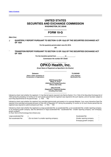 Miniature OPKO Health
 10-Q Rapport trimestriel 2018 