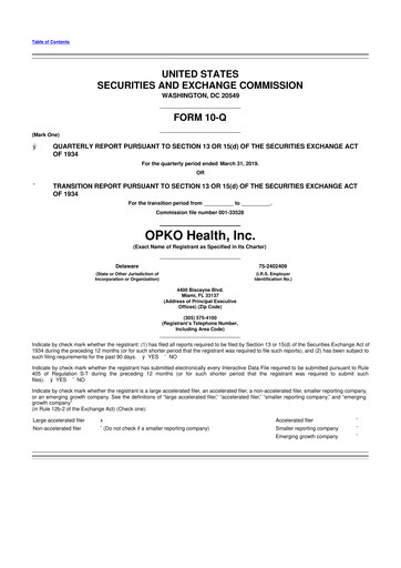 Miniature OPKO Health
 10-Q Rapport trimestriel 2019 