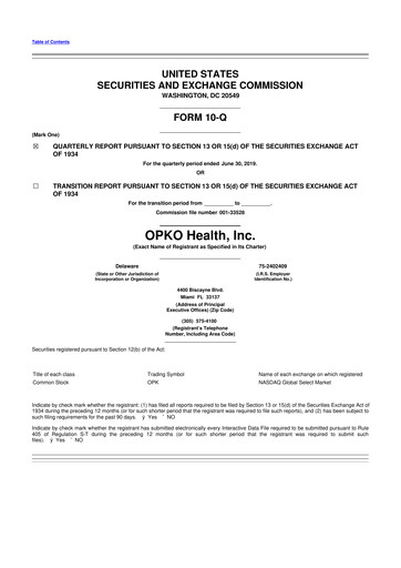 Miniature OPKO Health
 10-Q Rapport trimestriel 2019 