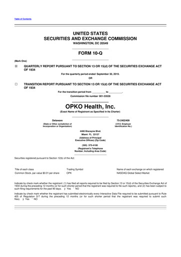 Miniature OPKO Health
 10-Q Rapport trimestriel 2019 