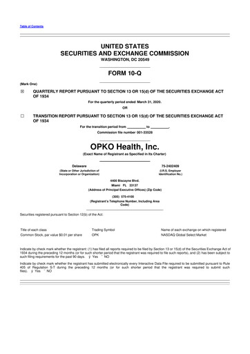 Miniature OPKO Health
 10-Q Rapport trimestriel 2020 