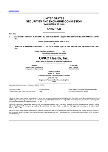 Miniature OPKO Health
 10-Q Rapport trimestriel 2020 
