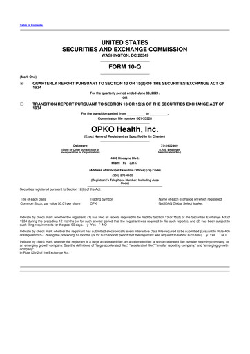 Miniature OPKO Health
 10-Q Rapport trimestriel 2021 