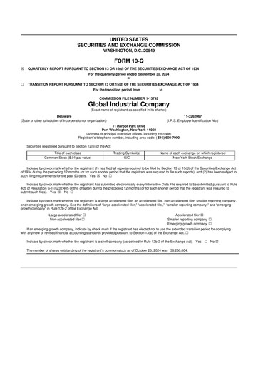 Thumbnail Global Industrial Company 10-Q Quarterly Report FY2024 