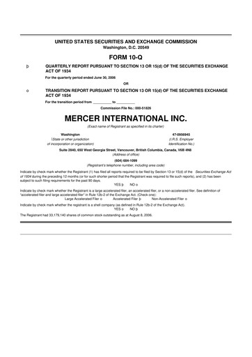 Vorschaubild Mercer International 10-Q Quartalsbericht  