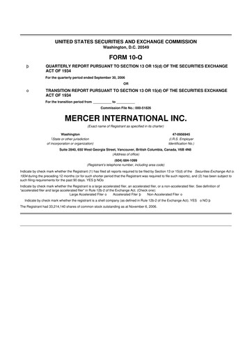 Vorschaubild Mercer International 10-Q Quartalsbericht  