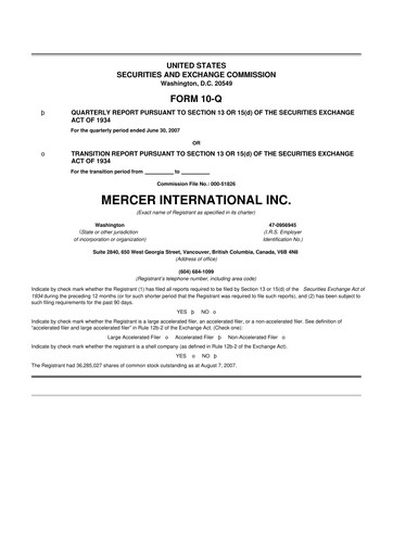 Vorschaubild Mercer International 10-Q Quartalsbericht  