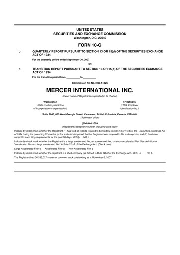 Vorschaubild Mercer International 10-Q Quartalsbericht  